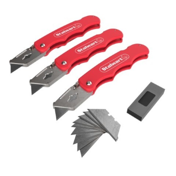 Fleming Supply Set of 3 Folding Utility Knife with Blades Heavy Duty Retractable Box Cutter with Aluminum Handle 934694IDK